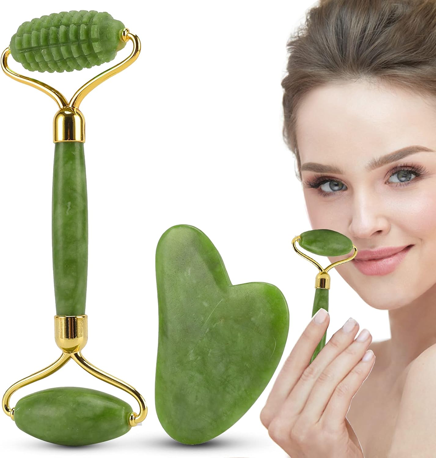 Face Massager Roller Natural Jade Stone